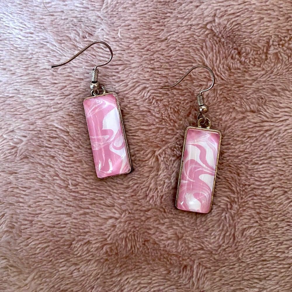 Pink & White Marbled Rectangle Earrings